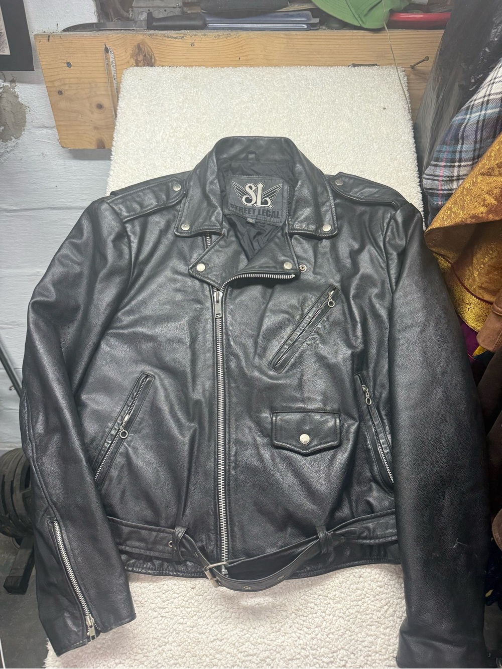 Street Legal By Bermans Men's Black Leather Biker Jacket, size 48B